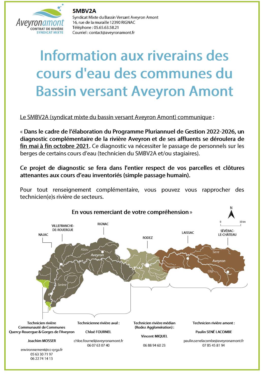 Lire la suite à propos de l’article Information aux riverains des cours d’eau des communes du Bassin Versant Aveyron Amont