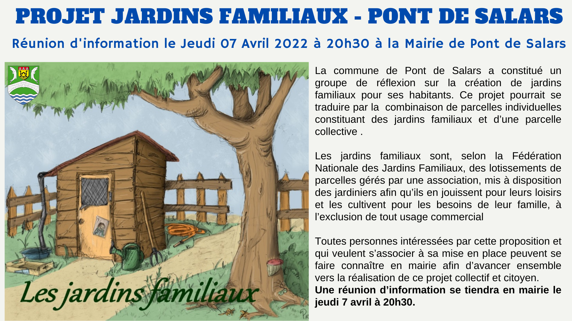 Lire la suite à propos de l’article Réunion Jardins Familiaux Jeudi 07 Avril 2022 à 20h30 à la Mairie de Pont de Salars