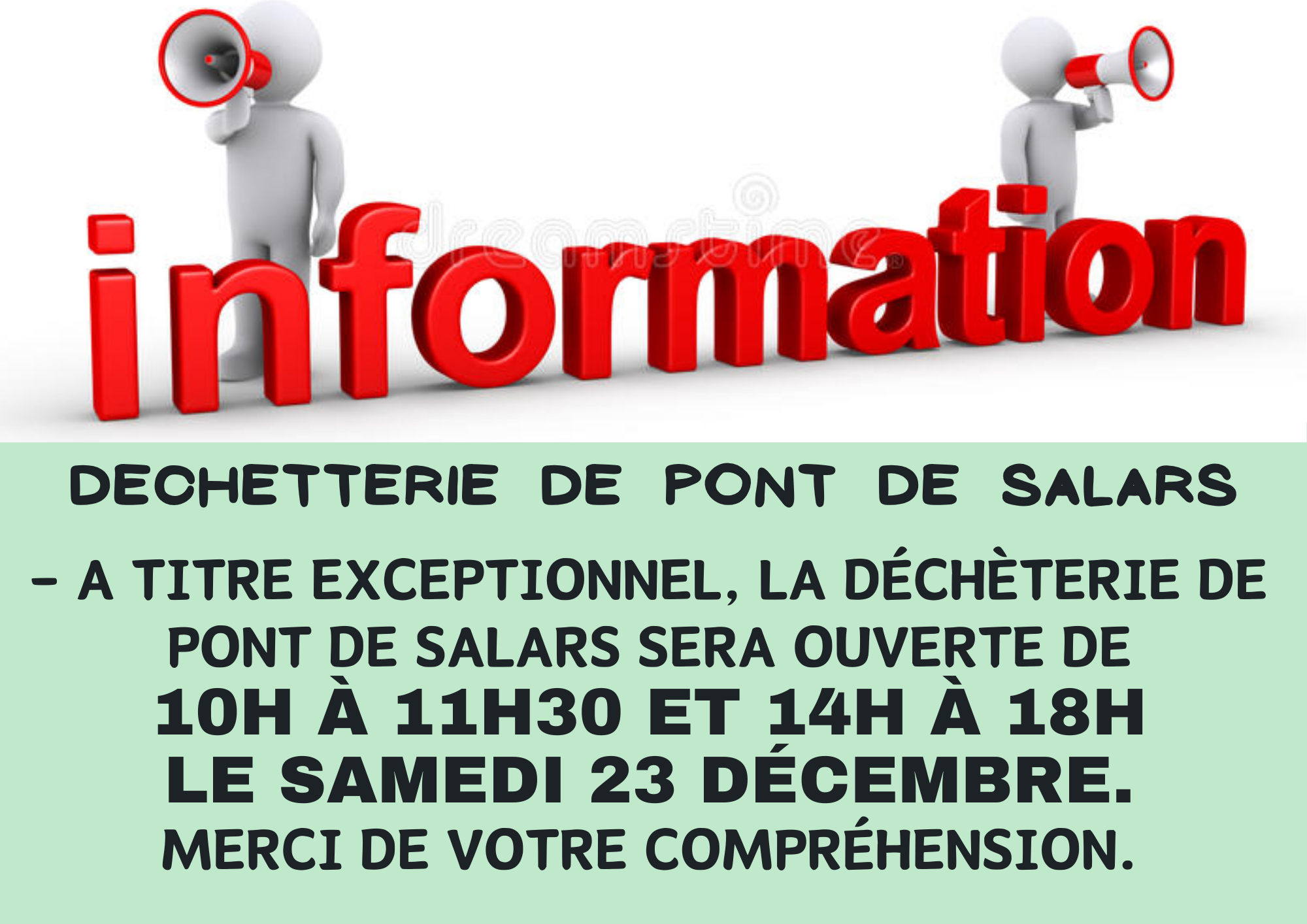 Lire la suite à propos de l’article Horaires Déchetterie de Pont de Salars Samedi 23 décembre 2023