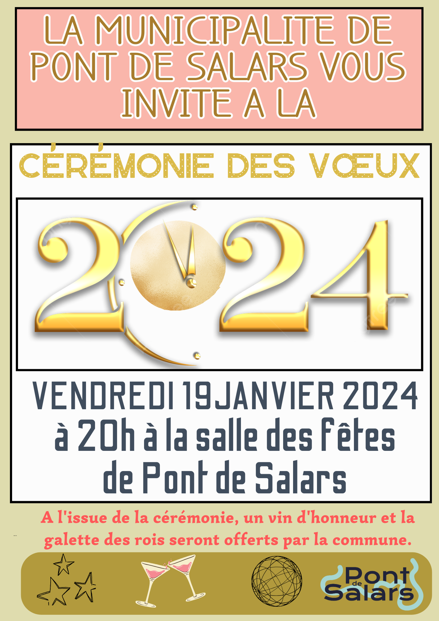 Lire la suite à propos de l’article Cérémonie des voeux le vendredi 19 Janvier 2024 à 20h00