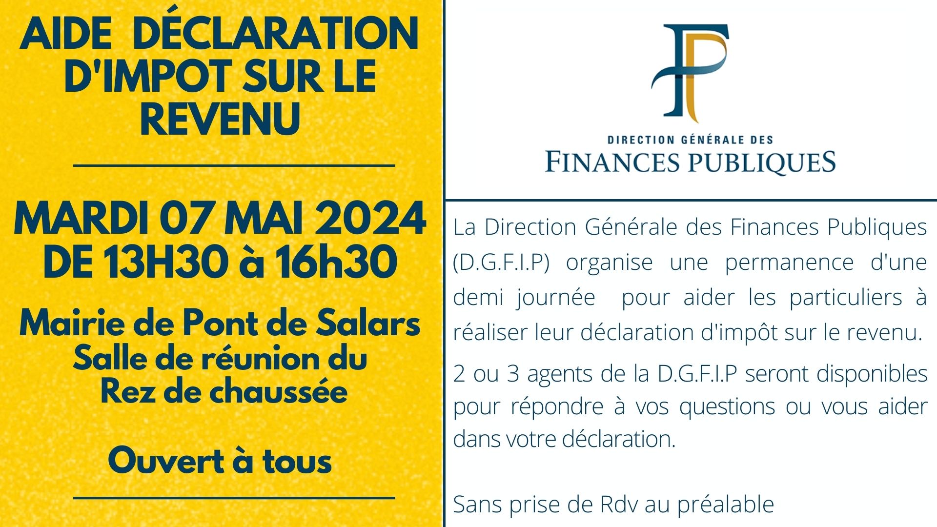 Lire la suite à propos de l’article AIDE DÉCLARATION D’IMPOT SUR LE REVENU LE MARDI 07 MAI 2024 DE 13H30 A16H30